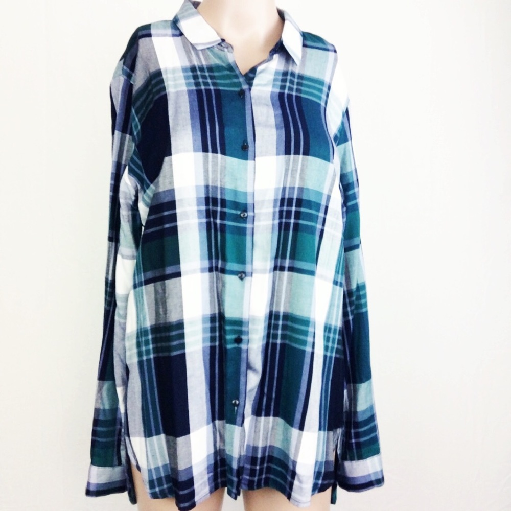 Philosophy Shirt Button Down Plaid Blue Green